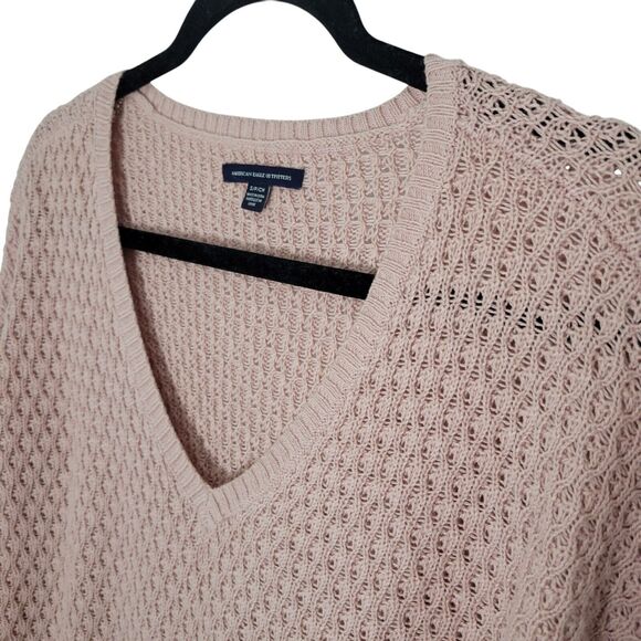 American Eagle Outfitters Womens Sz S Pink Solid Long Sleeve V-Neck Knitted Swe - Picture 4 of 10